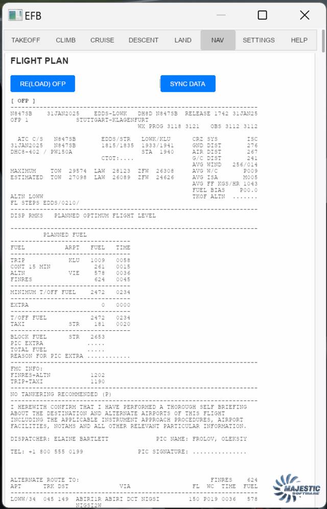 Majestic Software MJC8-Q400 EFB