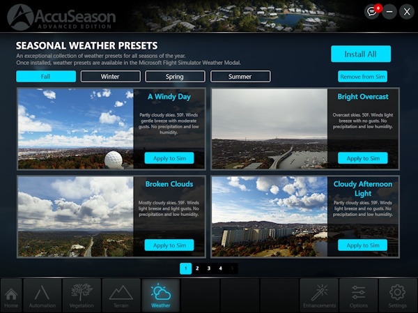 Seasonal weather presets